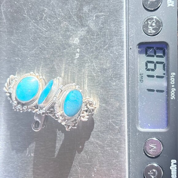 VTG Sterling Silver 925 Turquoise Double Curb Link Chain Bracelet 8.5" Length - Picture 12 of 12